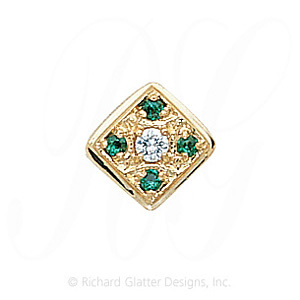GS033 D/E - 14 Karat Gold Slide with Diamond center and Emerald accents 